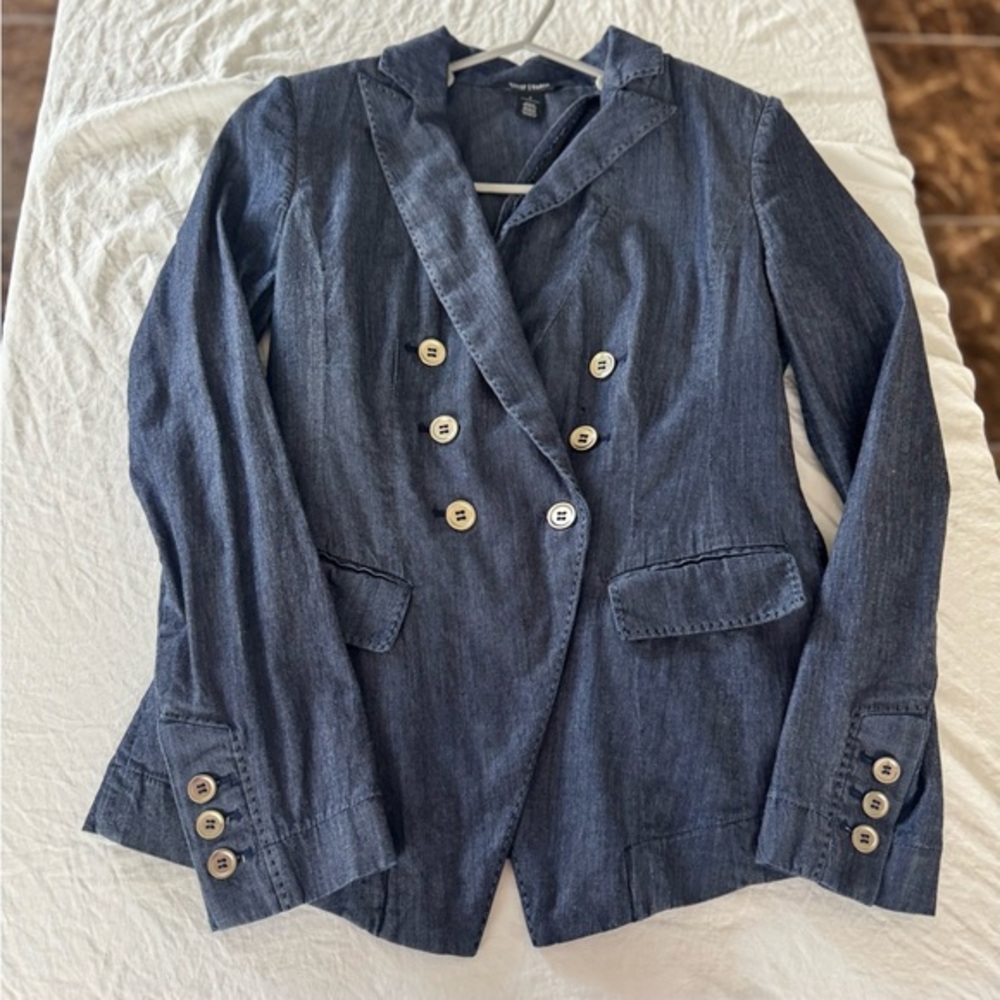 White House Black Market Double-Breasted Denim Blazer 2
